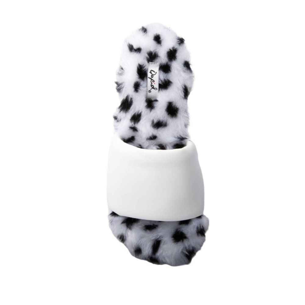 White Fluff Slide with Polka Dot Fur  Slipper